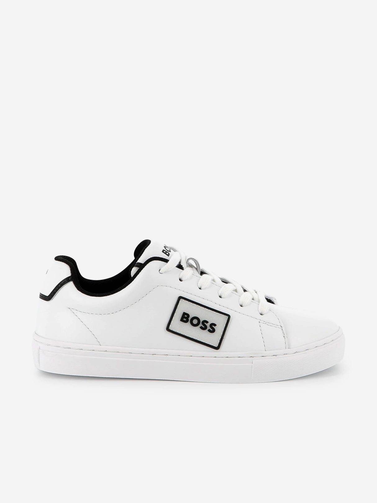 BOSS Boys Leather Logo Trainers in White