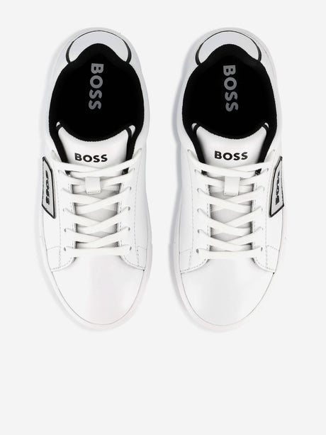 BOSS Boys Leather Logo Trainers in White