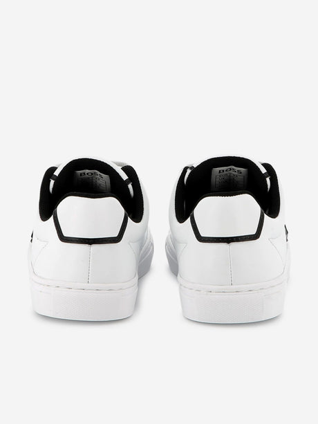 BOSS Boys Leather Logo Trainers in White