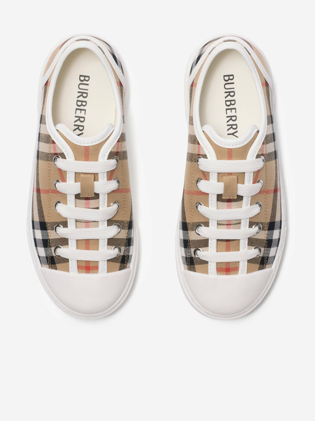 Burberry Kids Check Cotton Canvas Trainers in Beige