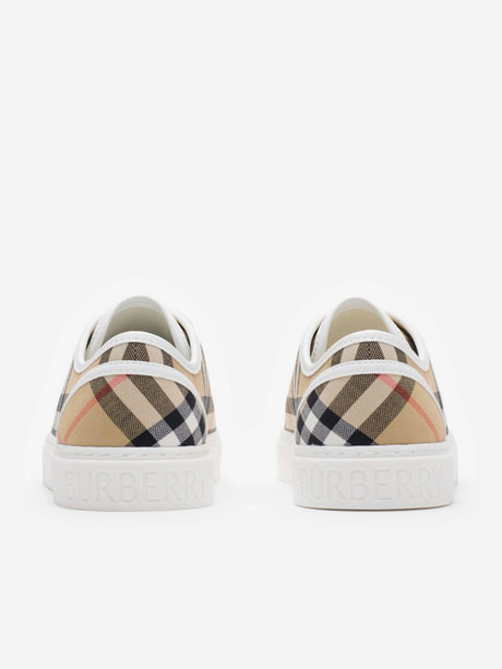 Burberry Kids Check Cotton Canvas Trainers in Beige