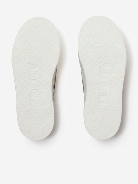 Burberry Kids Check Cotton Canvas Trainers in Beige