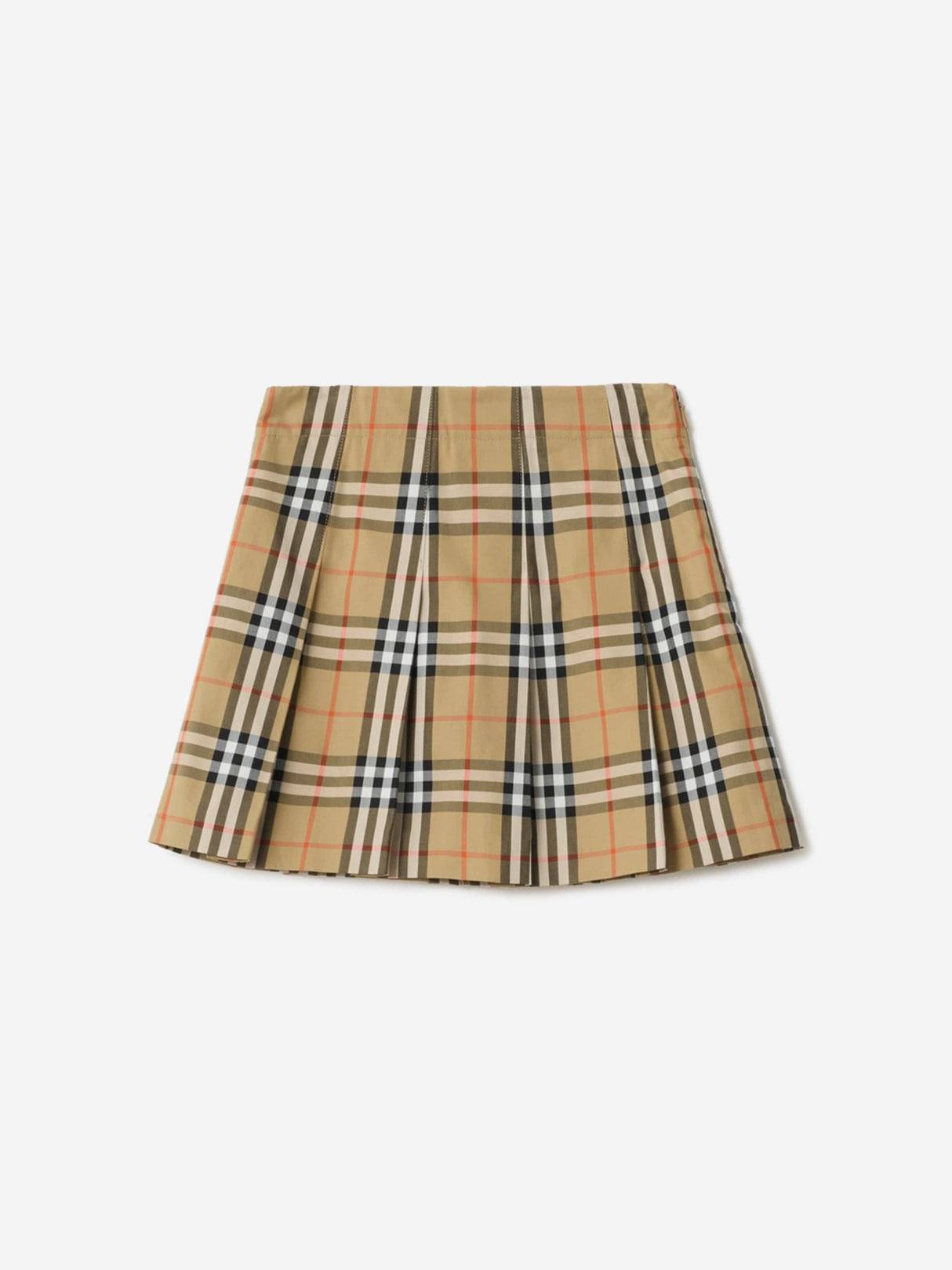 Burberry Girls Gabrielle Pleated Check Skirt in Beige