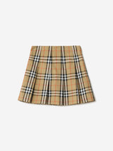 Burberry Girls Gabrielle Pleated Check Skirt in Beige