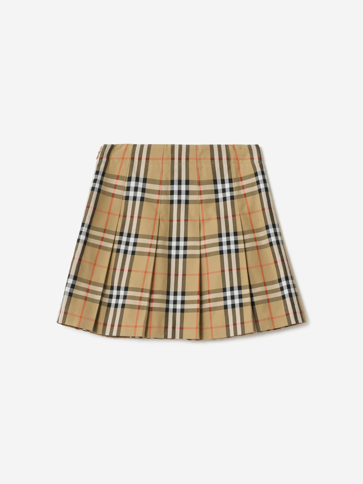 Burberry Girls Gabrielle Pleated Check Skirt in Beige
