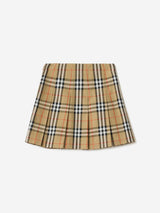 Burberry Girls Gabrielle Pleated Check Skirt in Beige