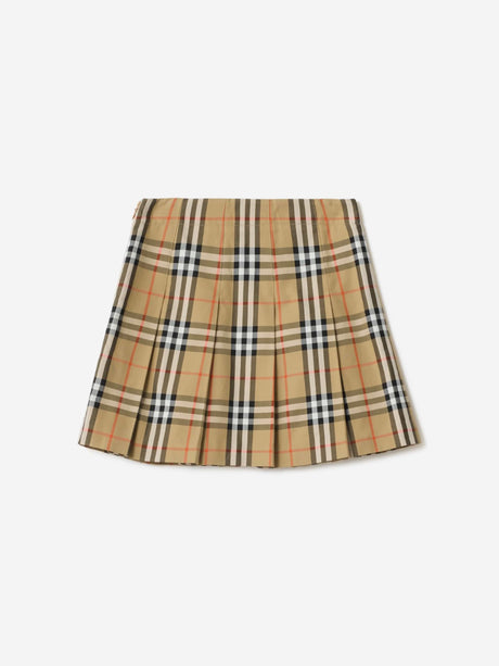 Burberry Girls Gabrielle Pleated Check Skirt in Beige