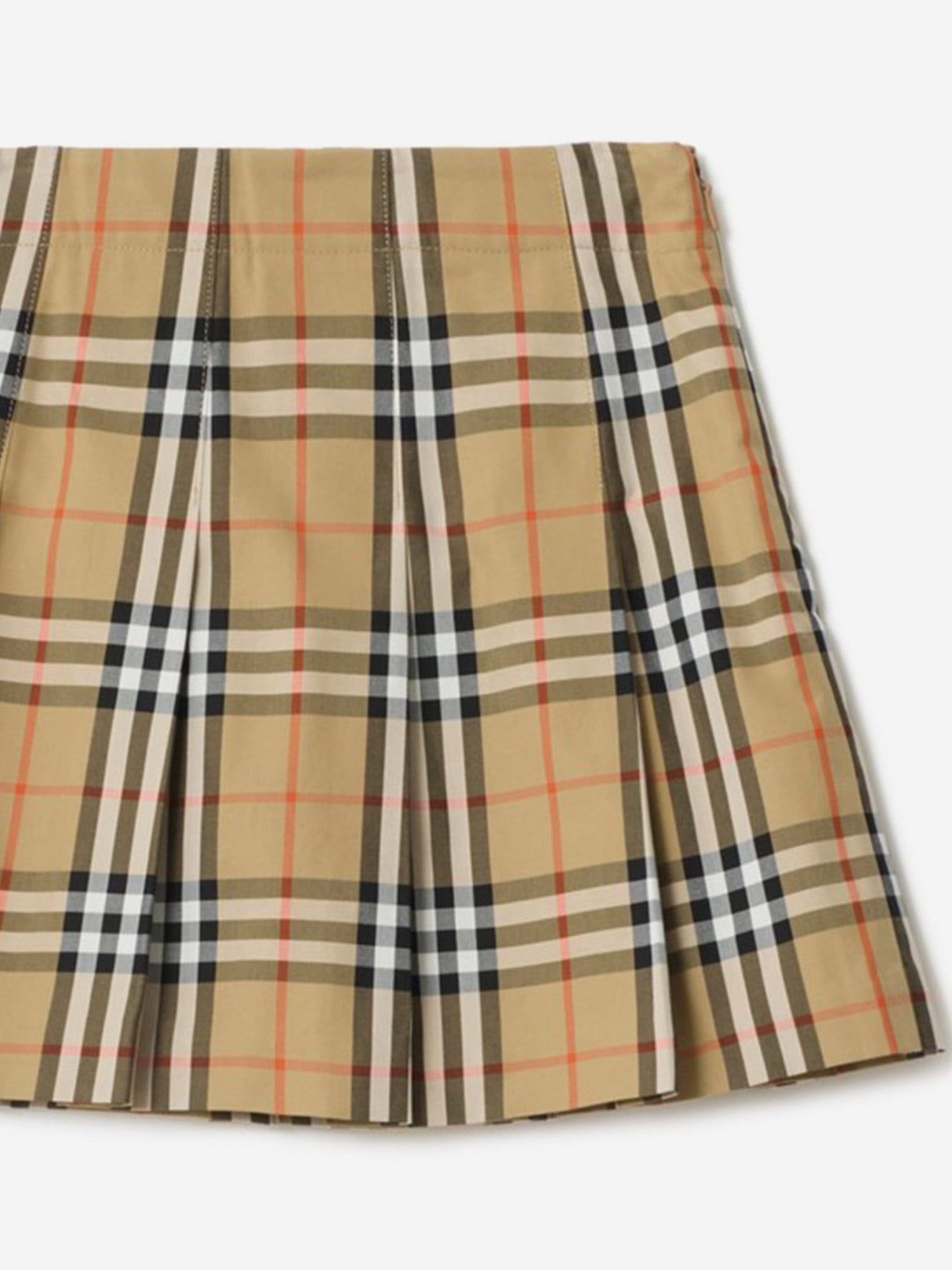 Burberry Girls Gabrielle Pleated Check Skirt in Beige