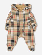 Burberry Baby Harper Check Down Padded Snowsuit in Beige