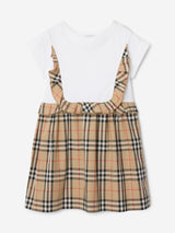 Burberry Girls Rhonda Frill Check Trim Dress in Beige