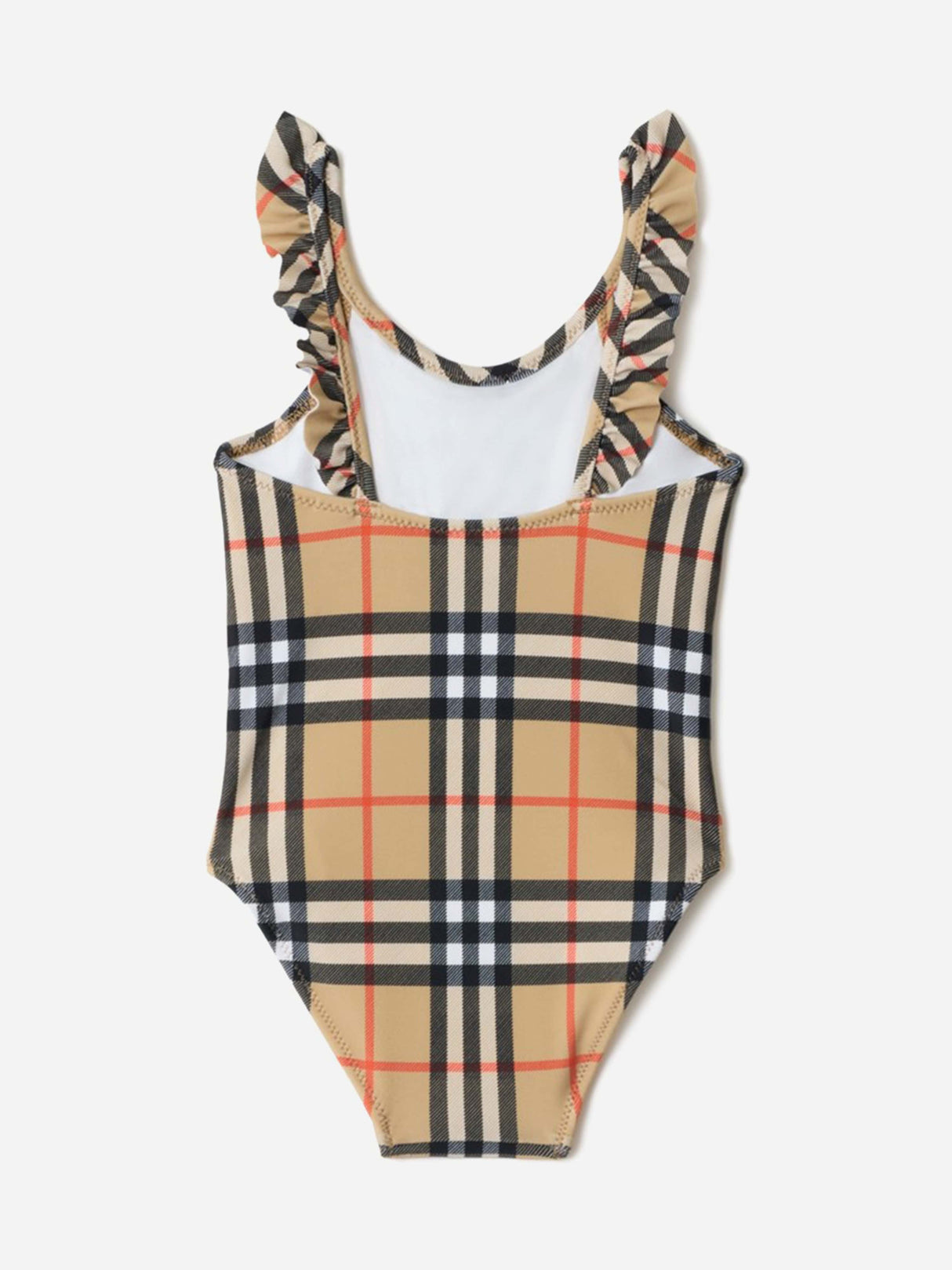 Burberry Girls Tilly Ruffle Trim Check Swimsuit in Beige