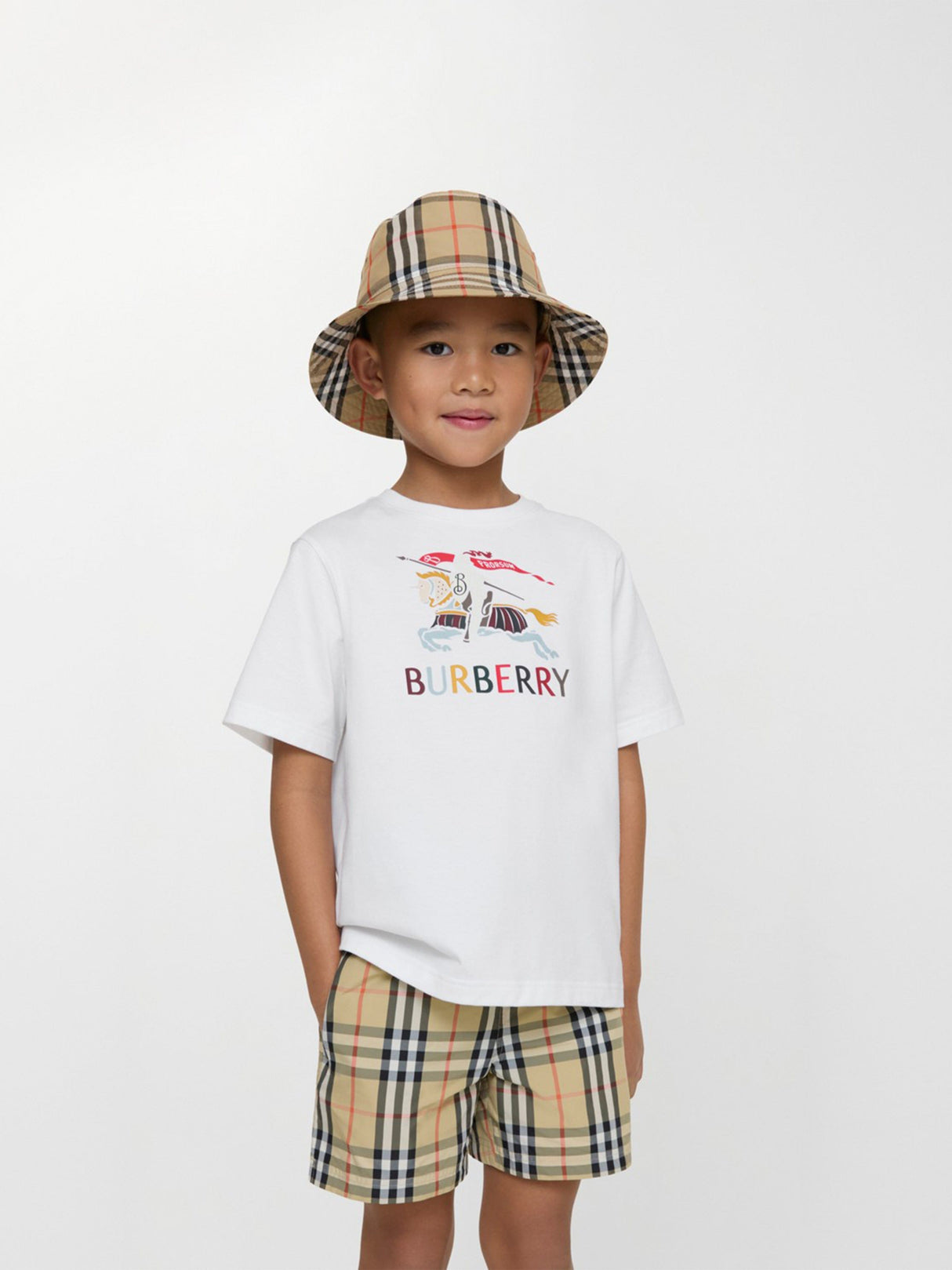 Burberry Boys Atticus Check Swim Shorts in Beige