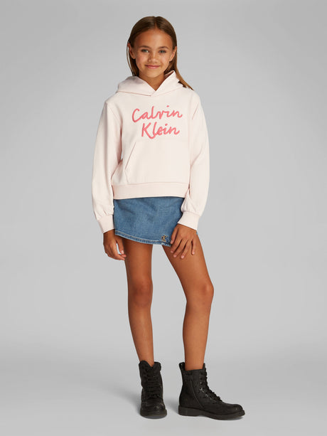 Calvin Klein Girls Script Logo Hoodie in Pink