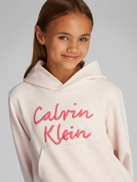 Calvin Klein Girls Script Logo Hoodie in Pink