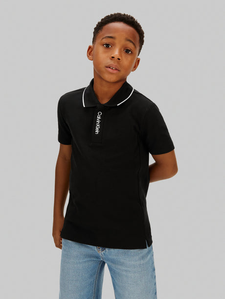 Calvin Klein Boys Embroidered Logo Polo Shirt in Black