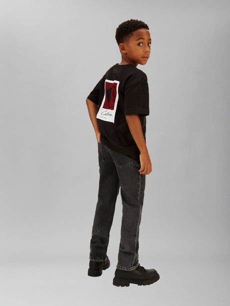 Calvin Klein Boys Straight Optic Washed Jeans in Black