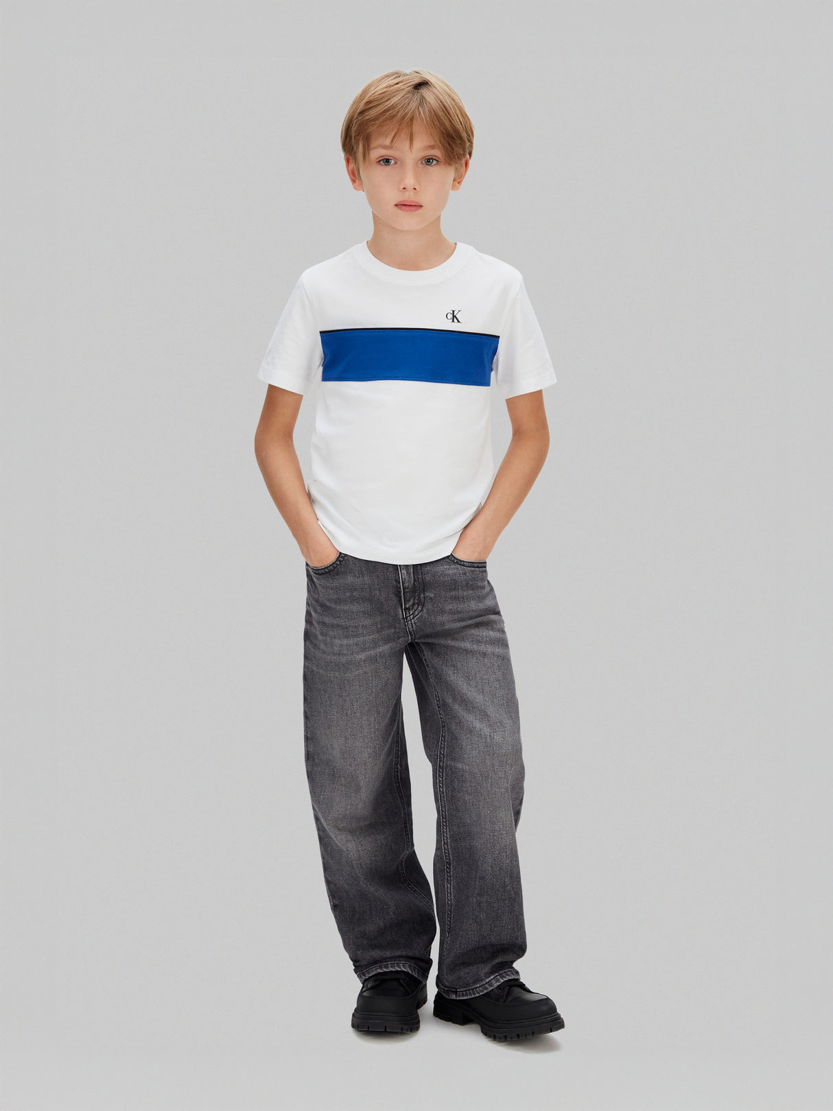 Calvin Klein Boys Panel Colourblock T-Shirt in White