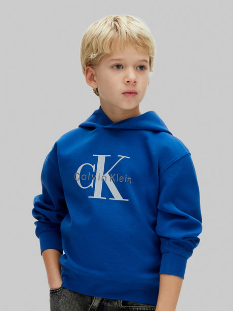 Calvin Klein Boys Light Monologo Hoodie in Blue