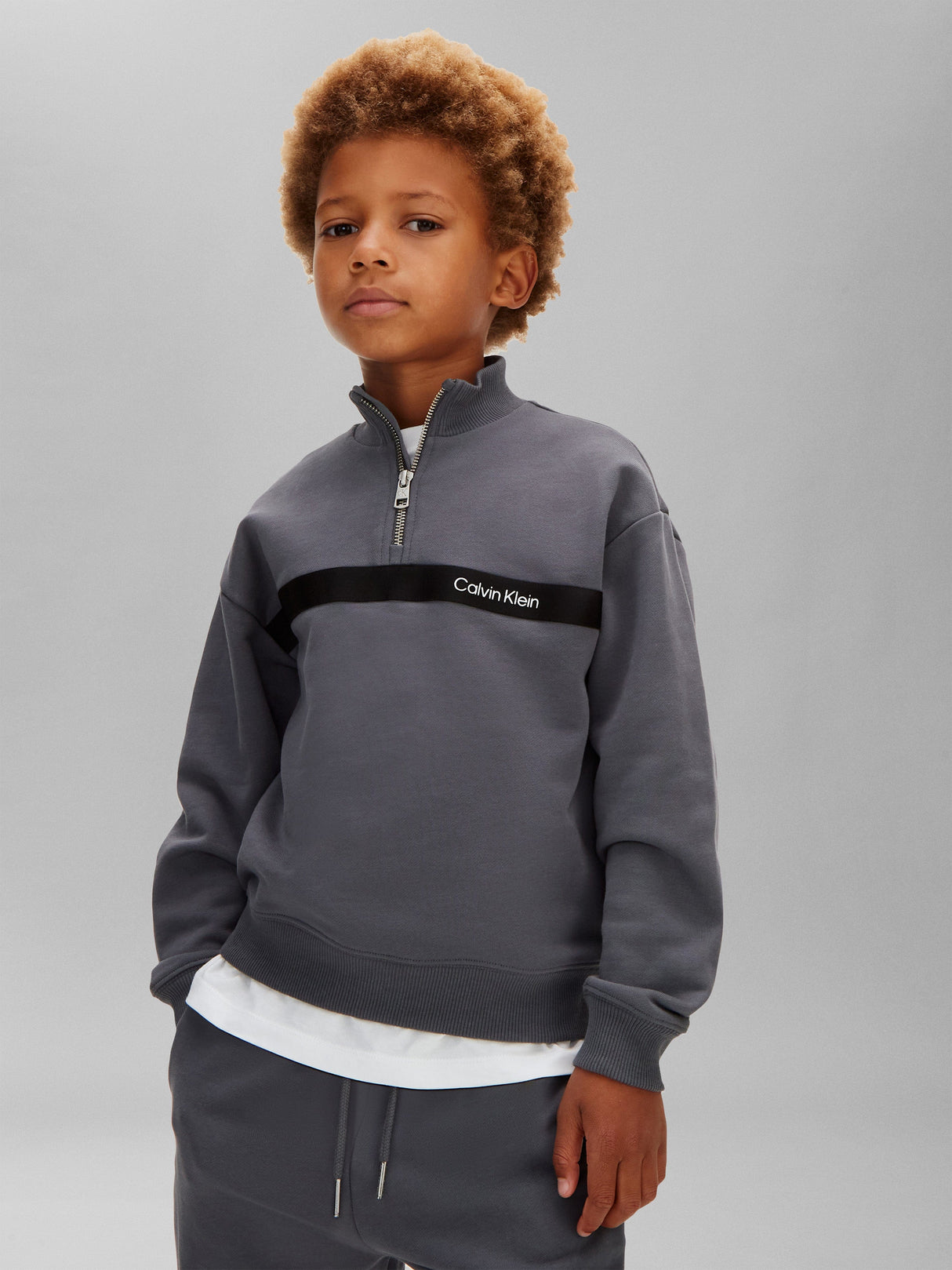 Calvin Klein Boys Half Zip Tape Tracksuit in Grey