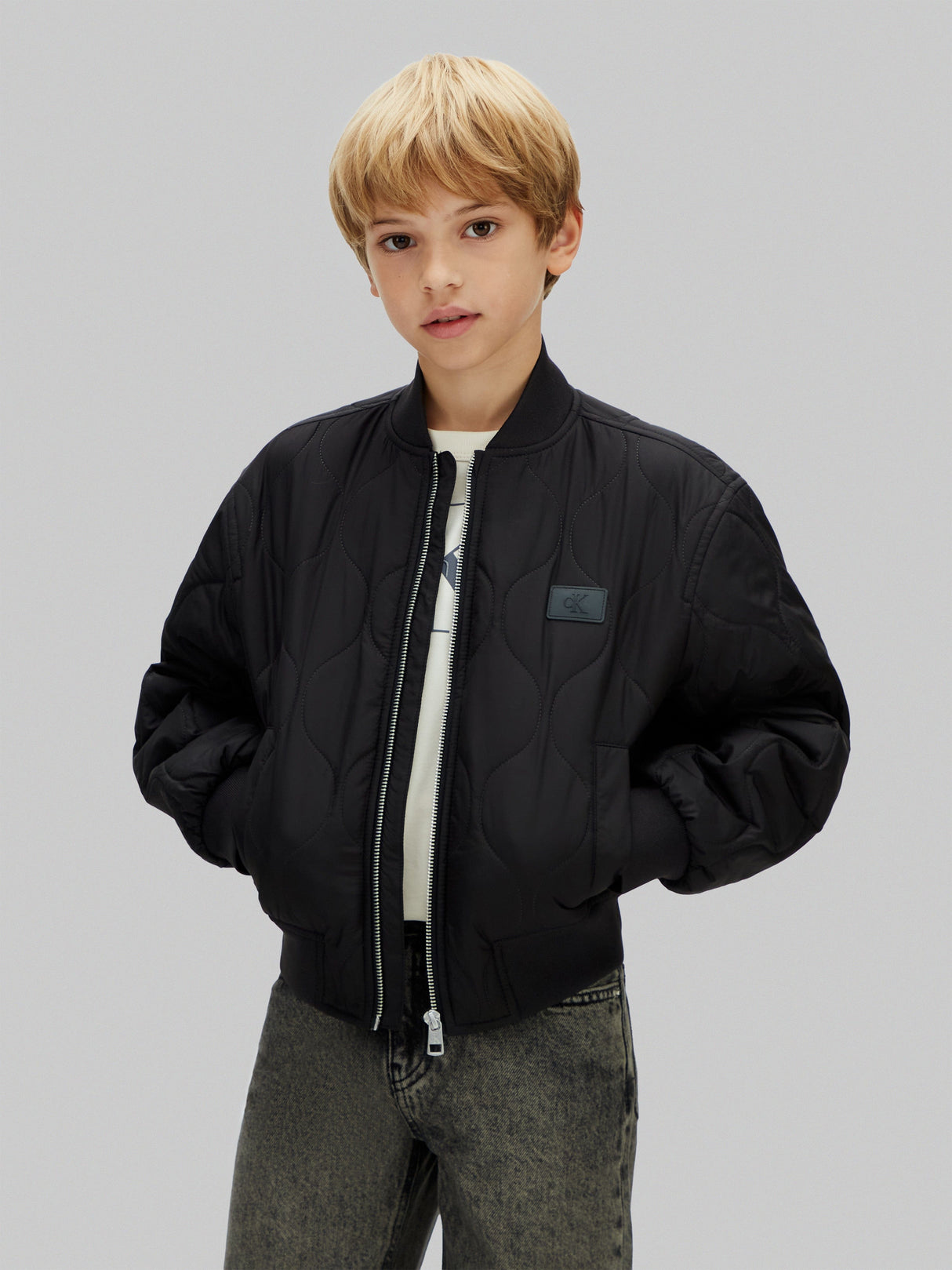 Calvin Klein Boys Quilted Bomber Jacket in Black
