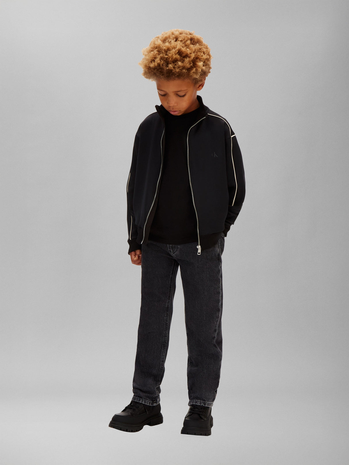 Calvin Klein Boys Piping Zip Up Top in Black
