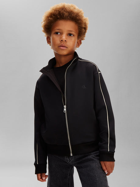 Calvin Klein Boys Piping Zip Up Top in Black
