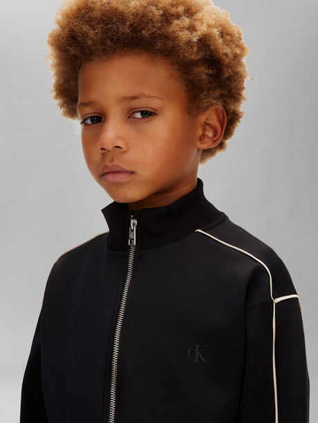 Calvin Klein Boys Piping Zip Up Top in Black