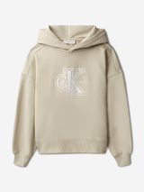 Calvin Klein Girls Velvet Monologo Hoodie in Beige
