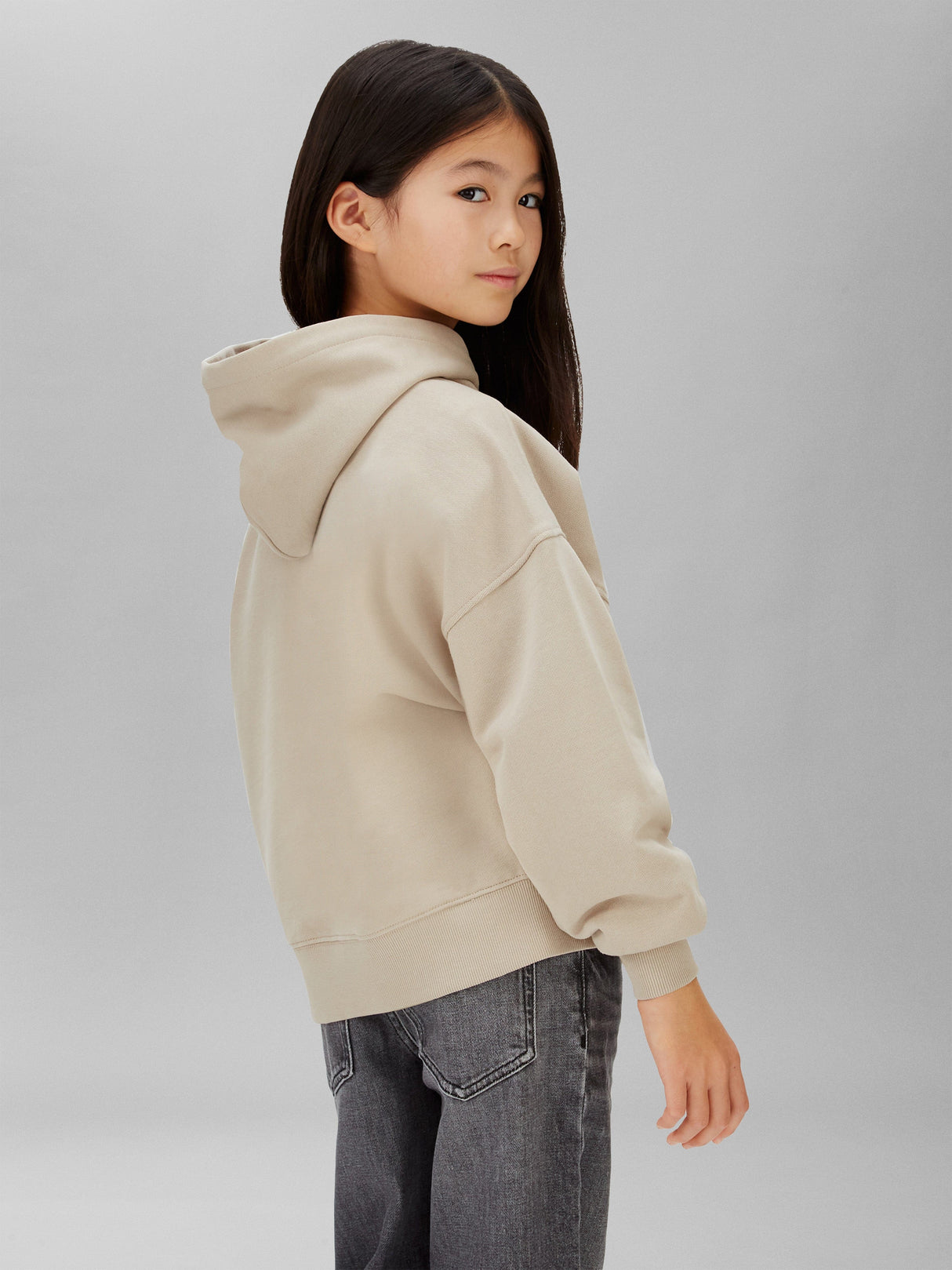 Calvin Klein Girls Velvet Monologo Hoodie in Beige