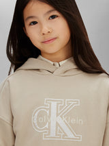 Calvin Klein Girls Velvet Monologo Hoodie in Beige
