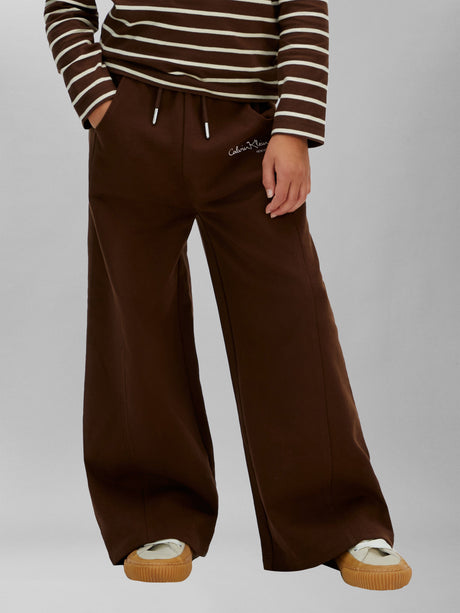 Calvin Klein Girls Signature Wide Leg Joggers in Brown