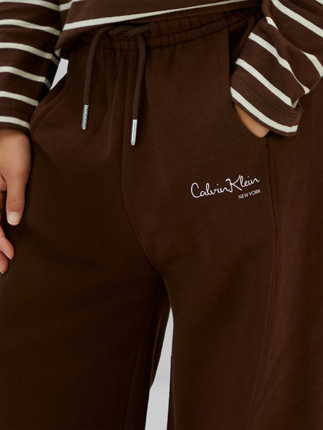 Calvin Klein Girls Signature Wide Leg Joggers in Brown