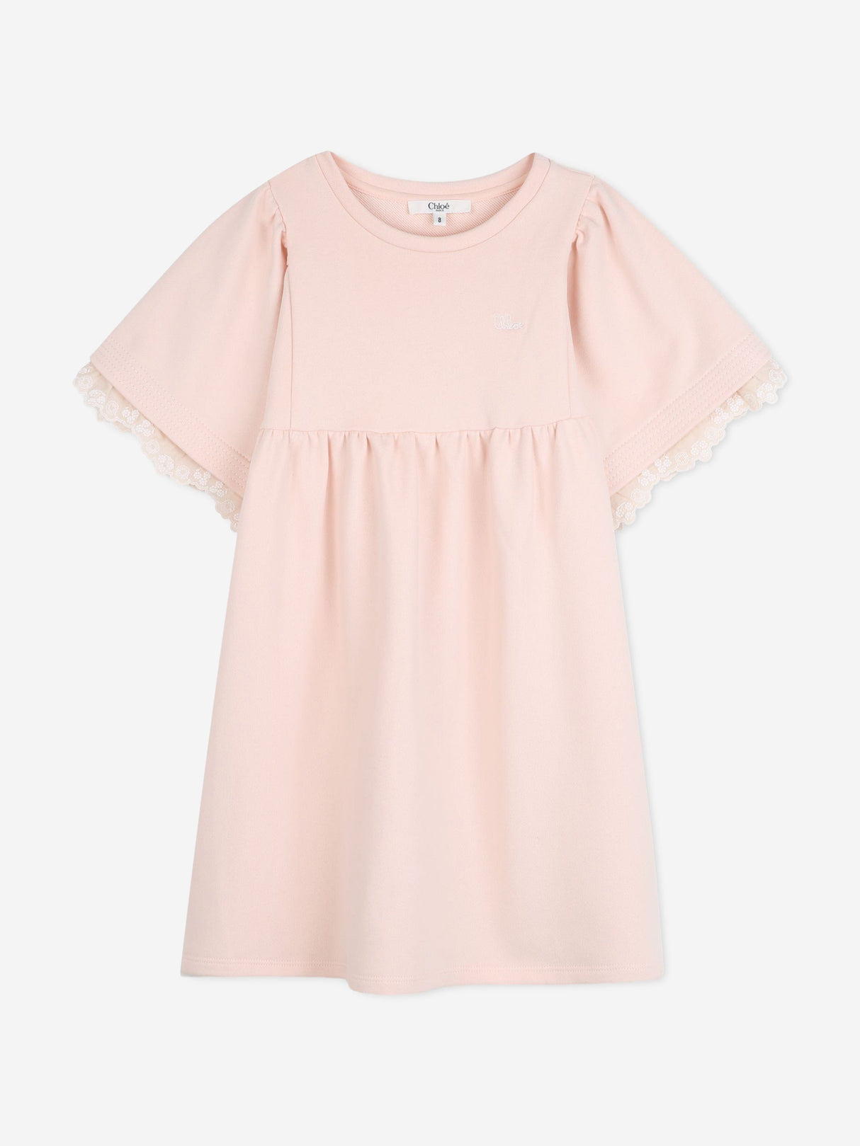 Chloé Girls Embroidered Flutter Sleeve Dress in Pink