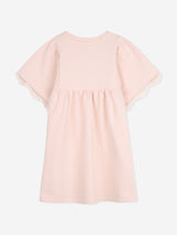 Chloé Girls Embroidered Flutter Sleeve Dress in Pink