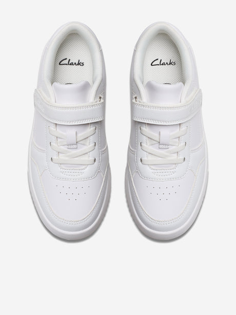 Clarks Kids Barley Step Trainers in White (Wide Fit)