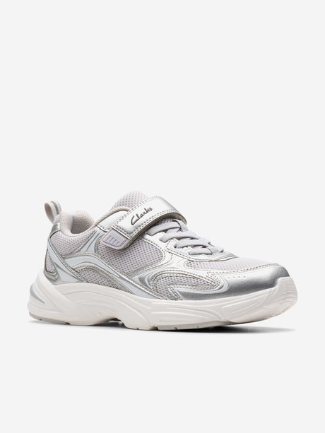Clarks Girls Crafton Move Trainers in Silver (Wide Fit)