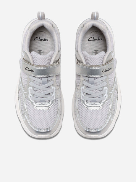 Clarks Girls Crafton Move Trainers in Silver (Wide Fit)