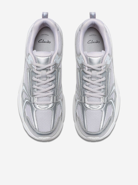 Clarks Girls Crafton Move Trainers in Silver (Wide Fit)
