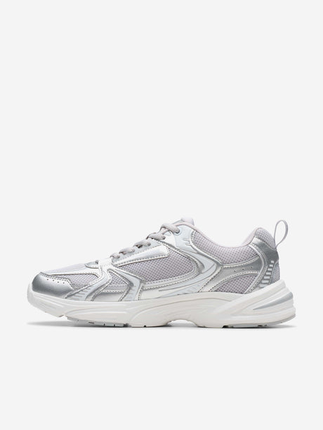 Clarks Girls Crafton Move Trainers in Silver (Wide Fit)