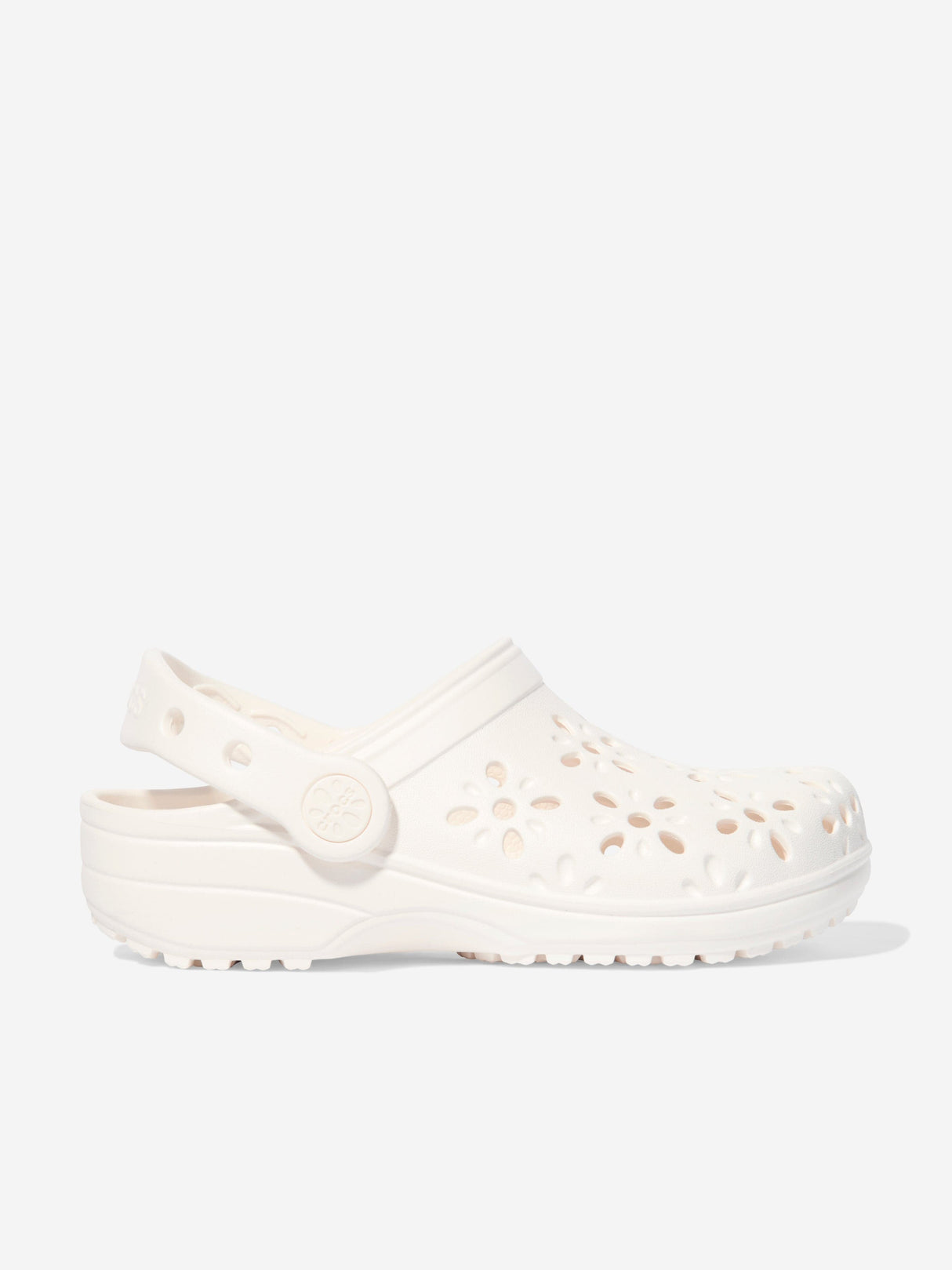 Crocs Girls Classic Floral Cut Out Clog in Ivory