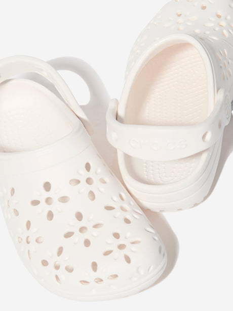 Crocs Girls Classic Floral Cut Out Clog in Ivory