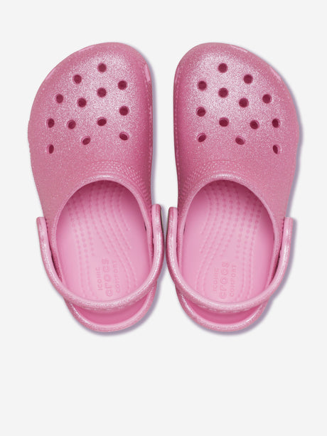 Crocs Girls Classic Glitter Clog in Pink