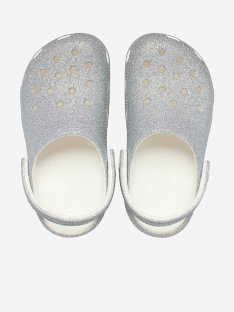 Crocs Girls Classic Iridescent Glitter Clog in White
