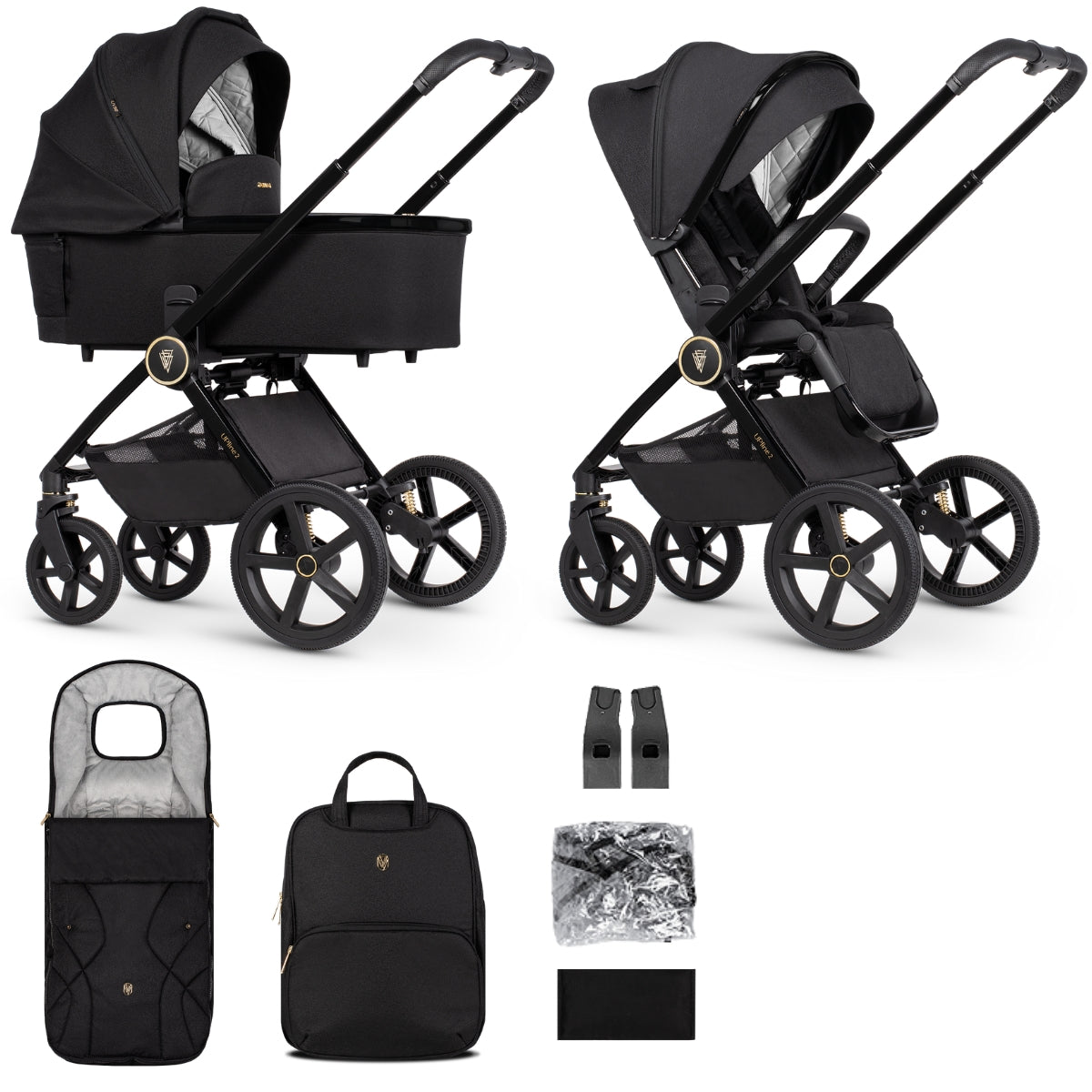 Venicci Upline 2 Pram & Pushchair, All Black
