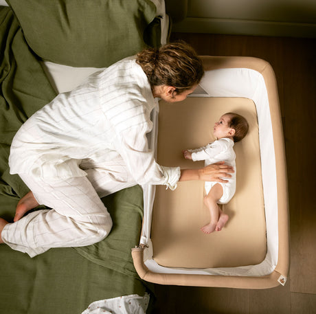 Jane Baby Side Crib + 4 Piece Bedding Set & Safety Mattress, Nature Edition