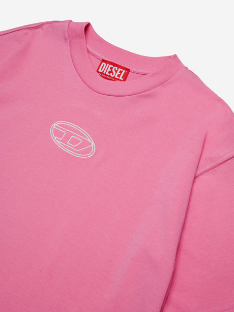 Diesel Girls Cropped Logo T-Shirt in Pink