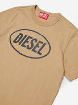 Diesel Boys Logo Print T-Shirt in Beige