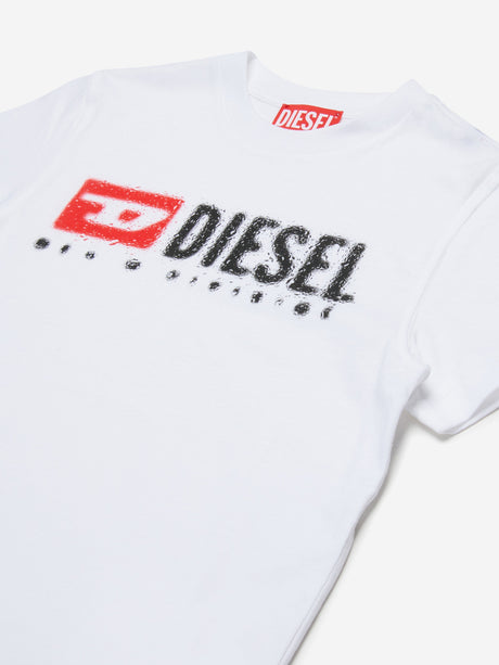 Diesel Boys Logo Print T-Shirt in White