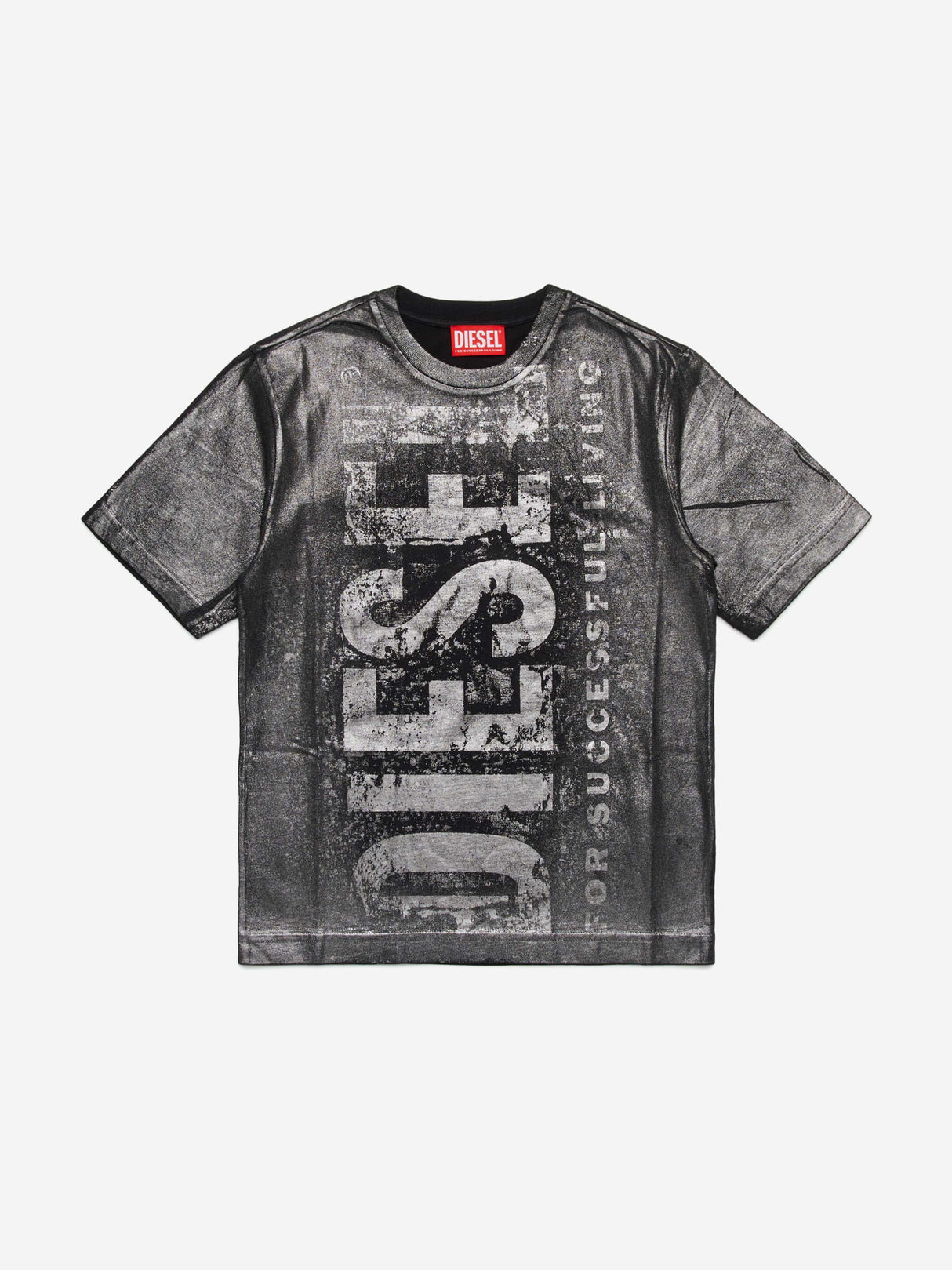 Diesel Boys Metallic Effect Logo T-Shirt in Black