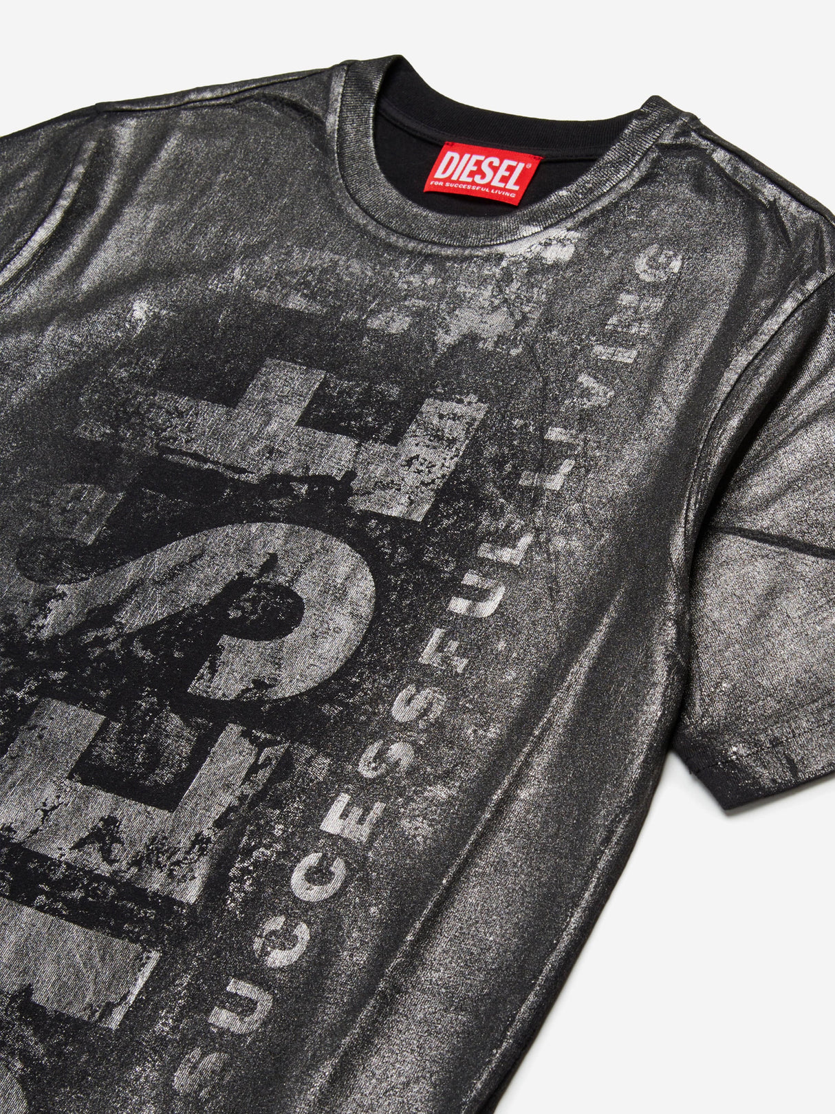 Diesel Boys Metallic Effect Logo T-Shirt in Black